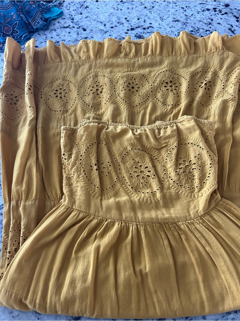 Mustard Eyelet Maxi/Above the ankle dress/100% cotton
